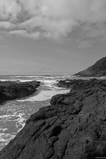 View of Cove Beach and the forested slopes of Cape Perpetua on the Oregon Coast.
